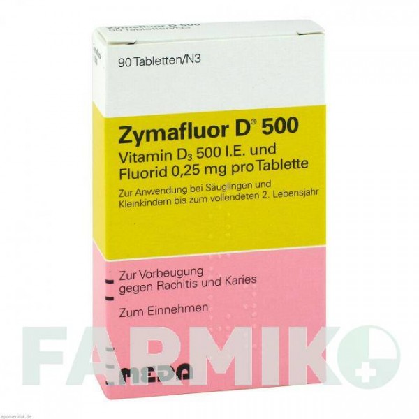 ЗИМАФЛУОР (ZYMAFLUOR) 500 таблетки 90 шт - Колекальциферол, Фторид натрия MEDA PHARMA